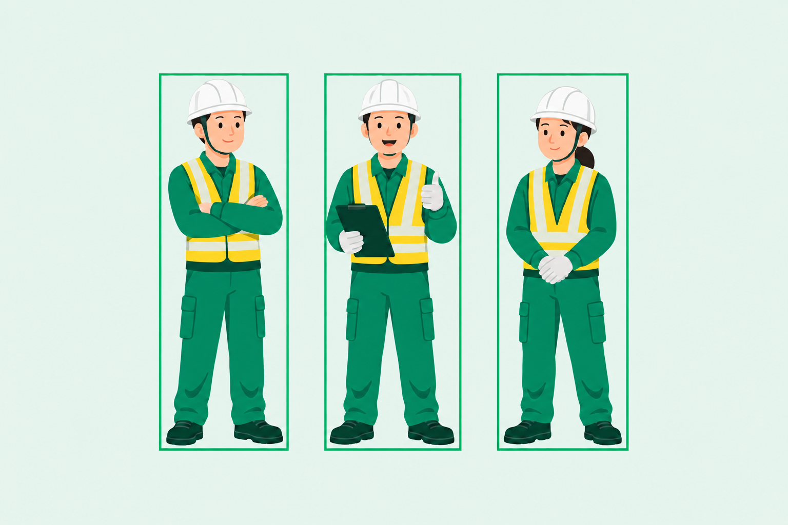 3人の作業員をそれぞれの検知枠で確認するイラスト