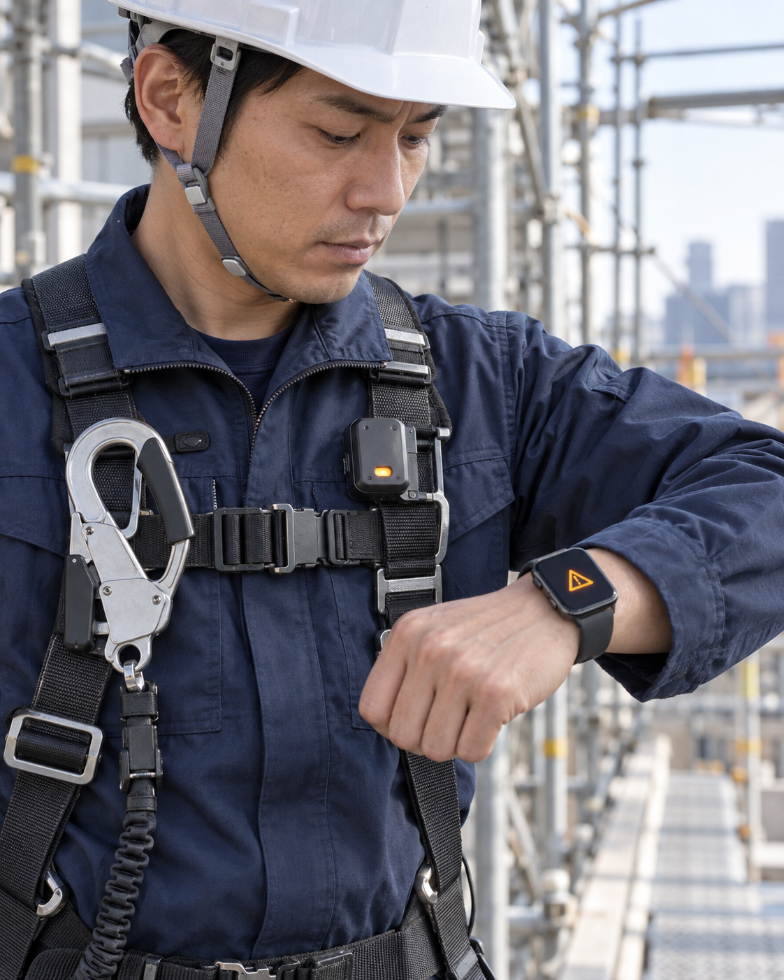 胸のフックセンサとスマートウォッチの装着イメージ