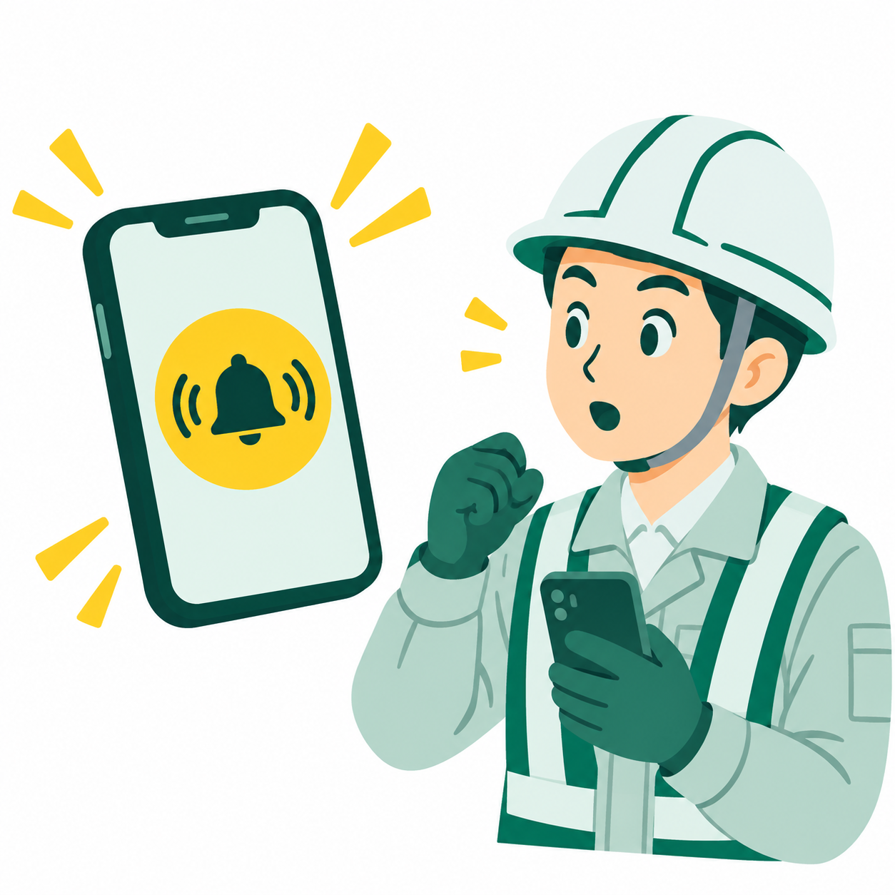 危険を検知してスマートフォンが通知するオリジナルイラスト